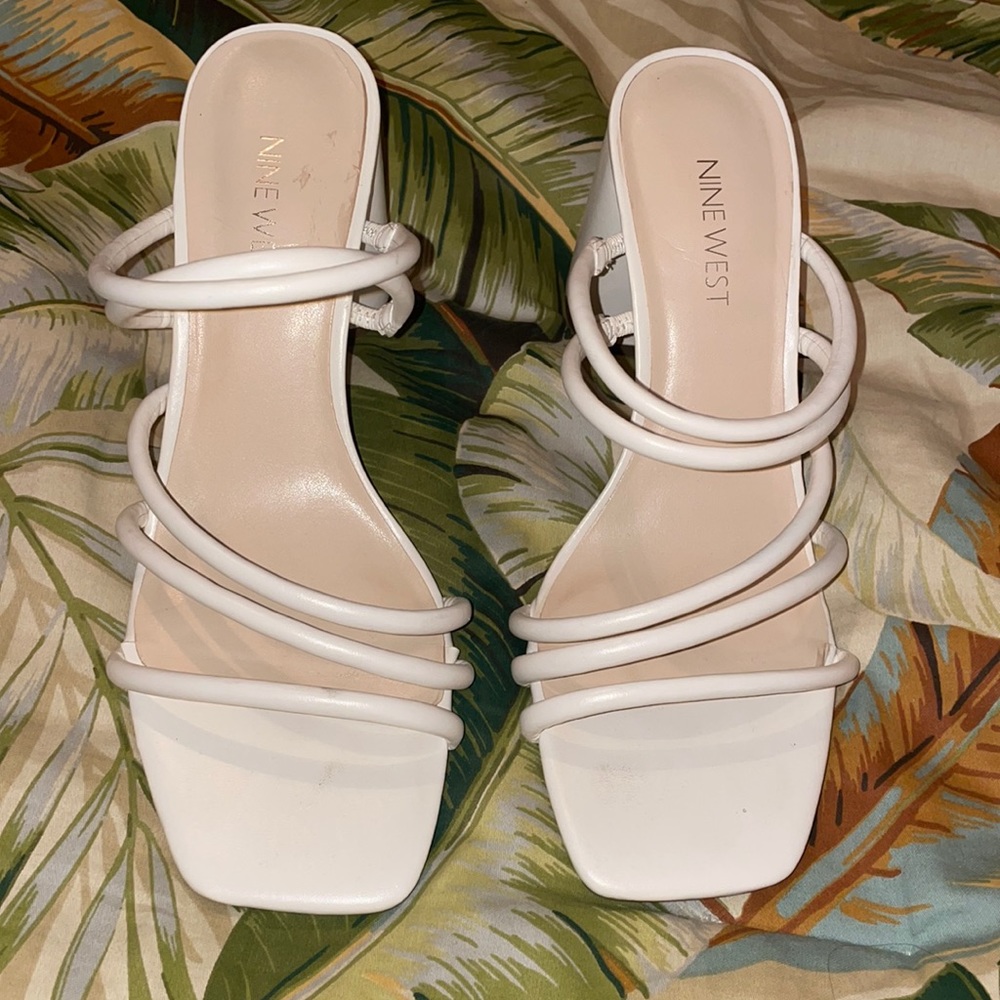 Nine West cream square toe block heels- size 8